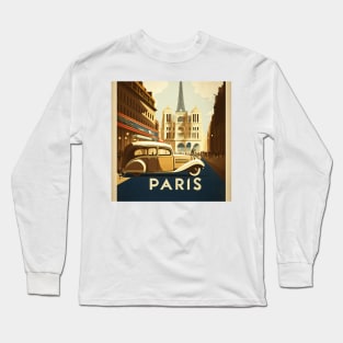 Paris Streetscape Vintage Travel Art Poster Long Sleeve T-Shirt